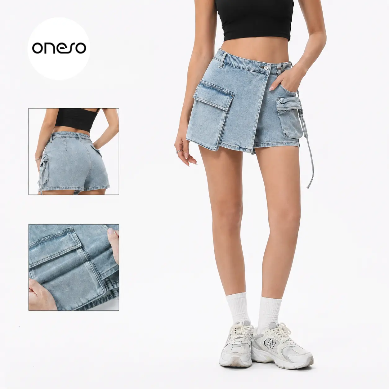 Sadie ONESO Y2K Stretchy Jean Shorts High Waisted Cargo Denim Shorts