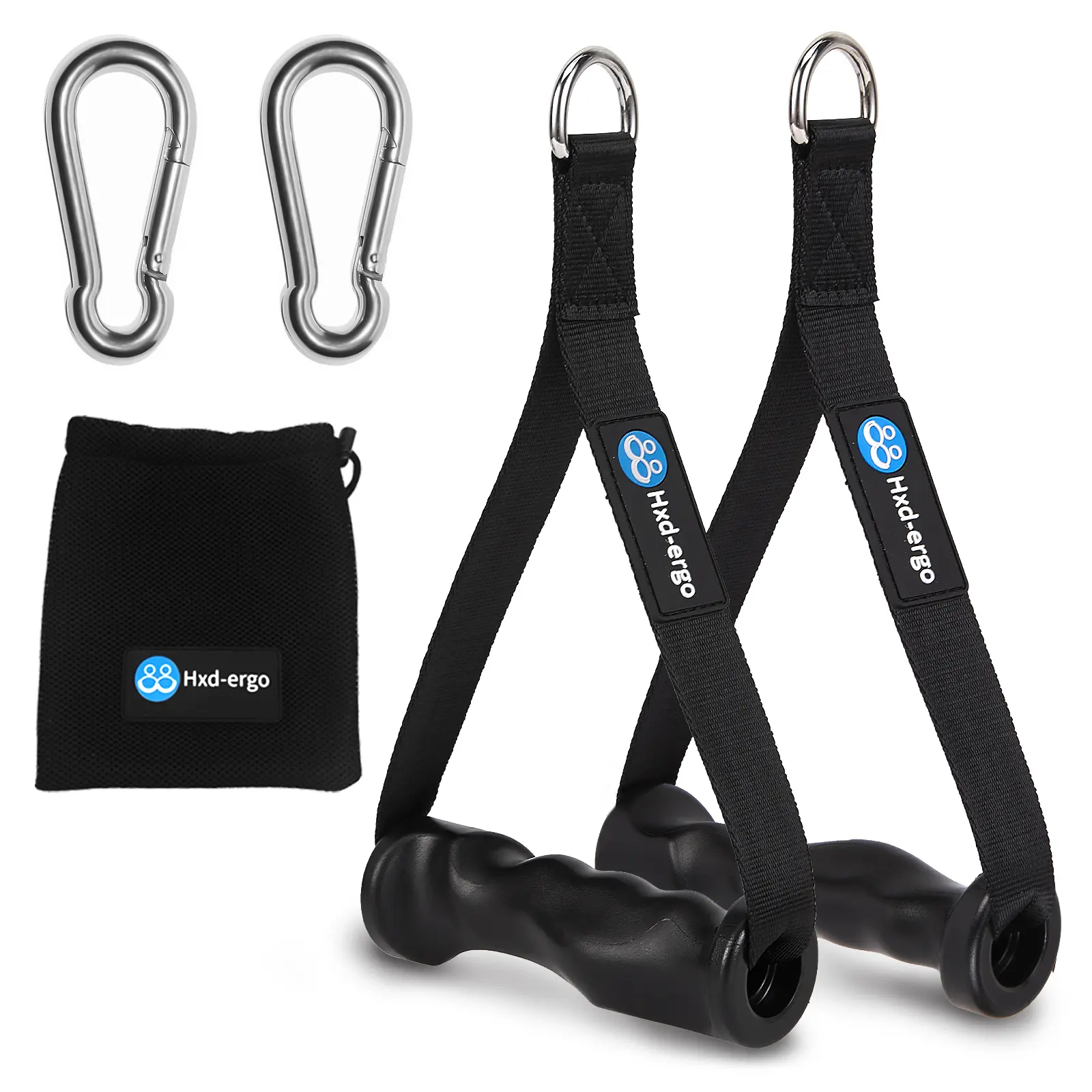 Ergonomic Exercise Handles for Cable Machine Attachments, Resistance Bands - Gym Handles for Yoga, Pilates, Strength Training Workout (Black/Blue)