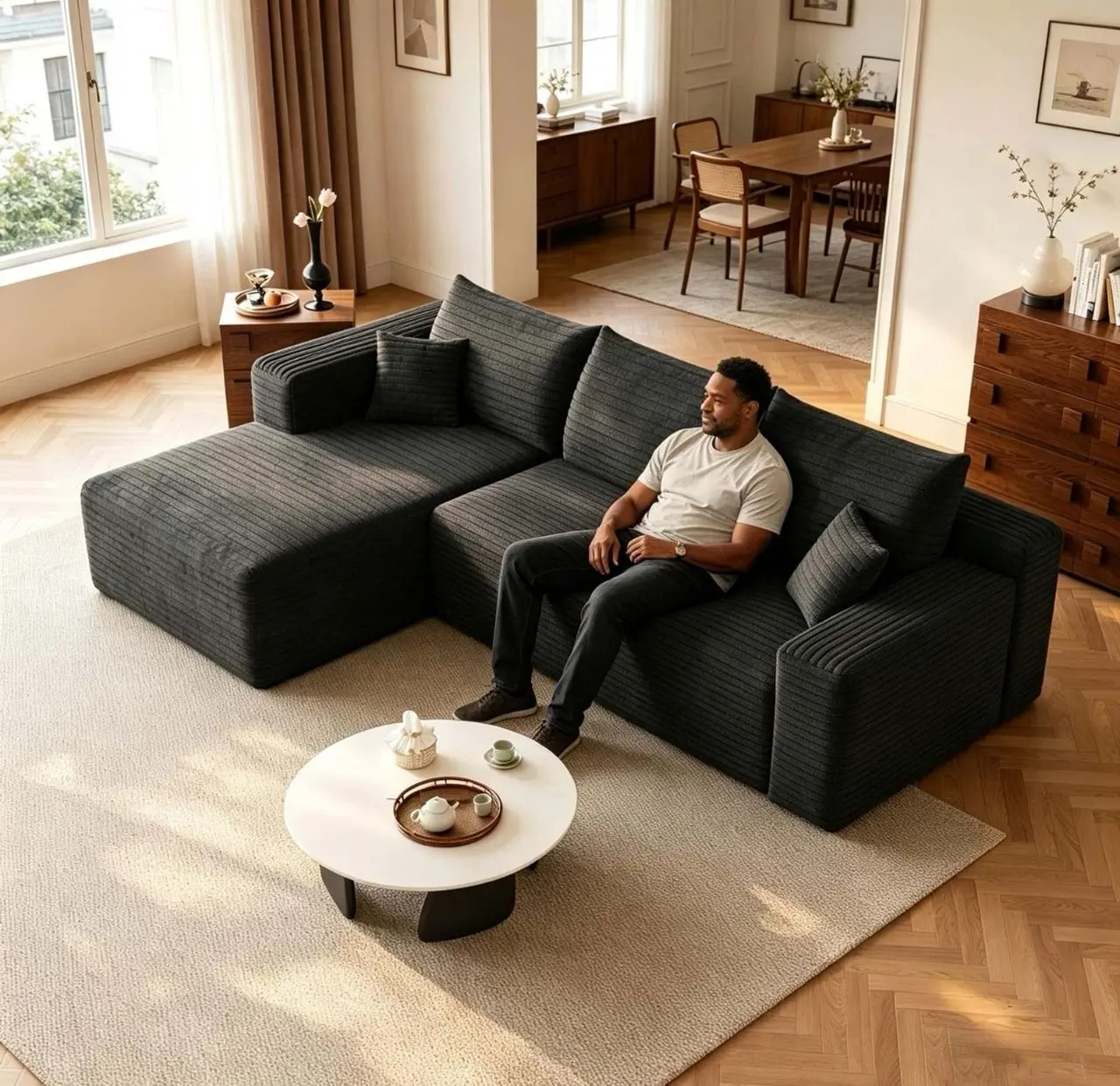 95" L Shape Couch Comfy Sectional Boneless Sofa with Left Chaise for Living Room