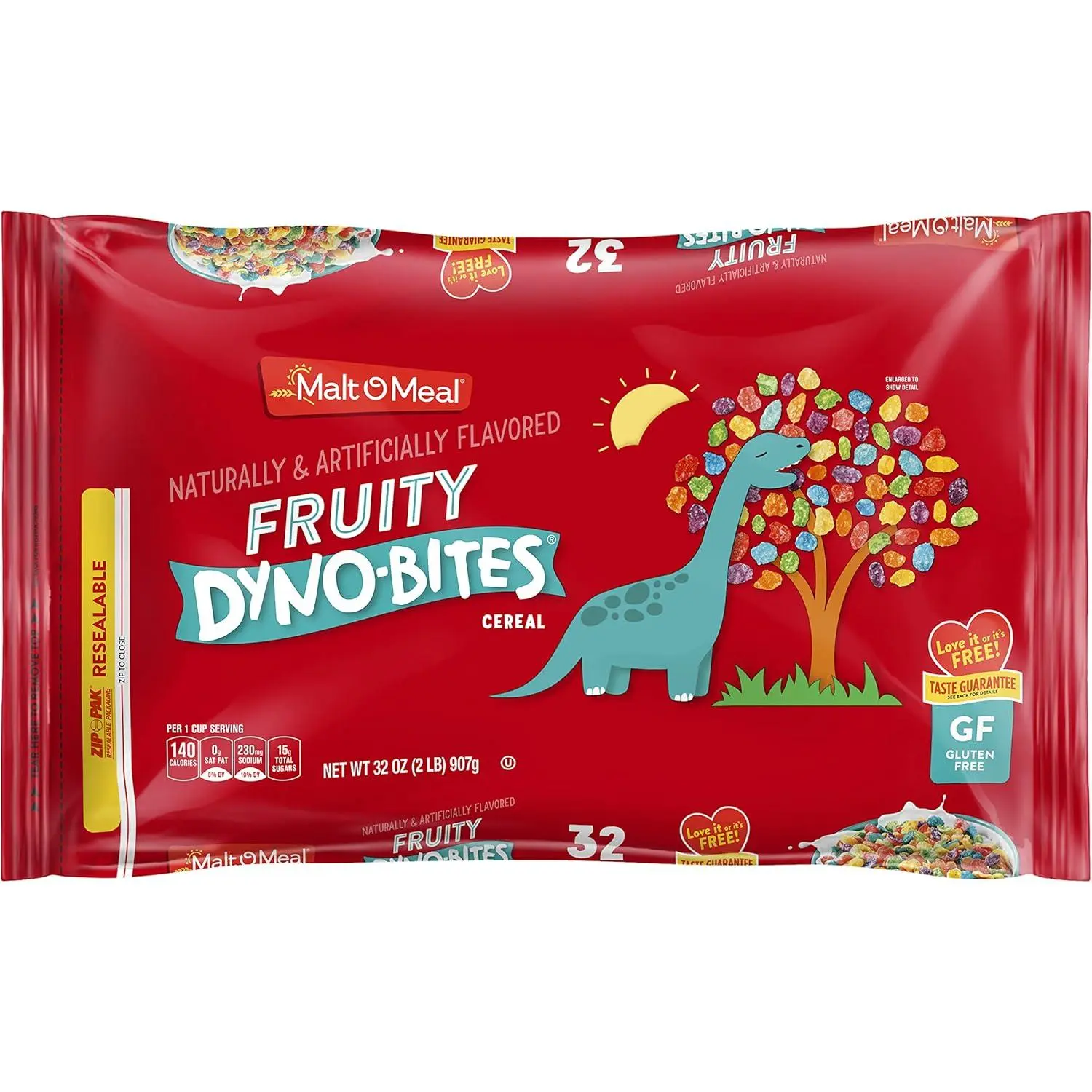 Malt-O-Meal Fruity Dyno Bites Cereal, Gluten Free Breakfast with Fun Flavor, 32 oz Resealable Bag