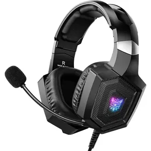 Gaming Headset with Microphone, Gaming Headphones Compatible for PS4 PS5  PC with RGB Lights,  Headset with Noise Reduction 7.1 Surround Sound Over-Ear and Wired 3.5mm Jack (Black)