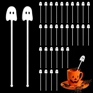 30 Pcs Halloween Swizzle Sticks Plastic Coffee and Cocktail Stirrers Fall Thanksgiving Drink Stirrers Cocktail Mixers for Halloween Fall Autumn Party Tea Coffee Bar Decoration