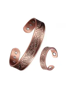 Adjustable Copper Bracelet & Ring Set, Stylish Retro Design for Daily Wear, Comfort Fit Jewelry with Removal Tool & Exquisite Gift Box, Perfect Fashion Accessory for Men Women