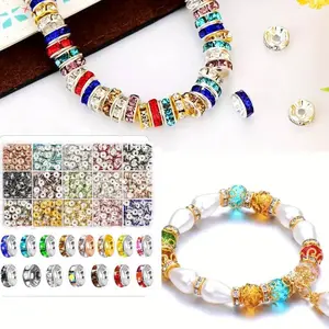 900 Pieces Rondelle Spacer Beads for Jewelry Making, 8mm Rhinestone Spacer Beads Crystal Bead Spacers for Bracelets, Focal Beads for Pen