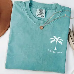 Comfort Colors Good Days Ahead T-Shirt – Coconut Tree Graphic Design, Summer Vibe Lightweight Fit, Beach Outfit Style, Vacation Look, Streetwear Style Unisex Fits Cotton Comfort Casual Shirt With Relaxed Tropical Aesthetic For Everyday Wear