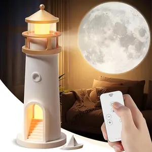 【GoodJBH Moon Lamp Projector Night Light】Wireless Portable Moon Lighthouse Lamp with Remote Control, Moon Light Galaxy Projector Rechargeable LED Aesthetic Table Lamp for Kids,christmas home decor,halloween decor