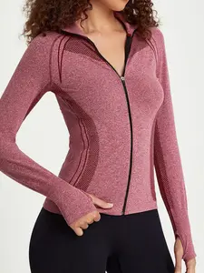 Women's Winter Sports Jacket, Tight-Fitting Zipper Cardigan, Slimming Yoga Top with Thumbholes, Long Sleeve Running Fitness Wear