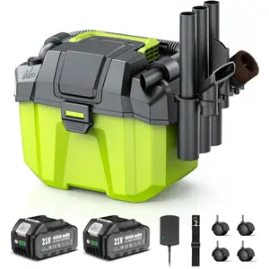 Cordless Shop Vac, 2.6 Gal 2x4.0Ah Battery Powered Shop Vac, 3-in-1 Cordless Shop Vacuum Wet and Dry with Strap, 4 Wheels, Accessory Storage Holder, Ideal for Garage, Car, Workshop