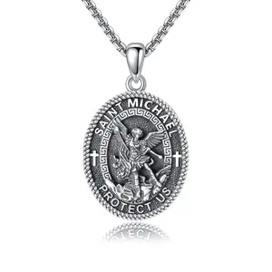Saint Michael Necklace 925 Sterling Silver the Archangel Pendant Amulet for Men Women Religious Protector Pendant Jewelry Gifts