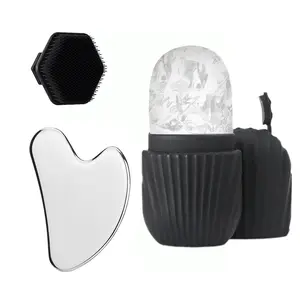 Vertical twill facial ice roller + heart-shaped gua sha board + face wash brush Facial care set Cleansing and shaping cold compress in one step Perfect gift for women Facial care tools