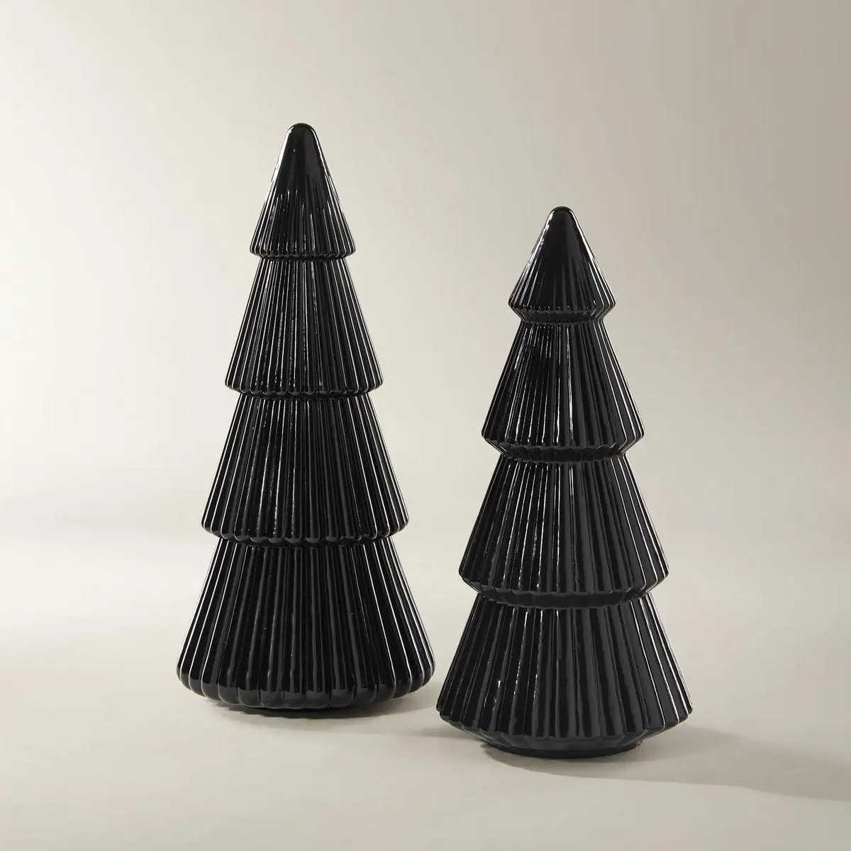 Z Gallerie 2-Piece Fluted Sculptural Artificial Potted Plants Set - 10 in, 11 in Modern Elegant Black Glass Decorative Tabletop Home Shelf Ornaments, Soft Cloth Dustoff for Easy Dust Cleanup