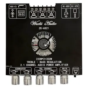 WUZHI AUDIO ZK-AS21 TPA3255 Bluetooth 5.1 Power Amplifier Board 220Wx2+350W 2.1 Channel Digital Amplifier Board Subwoofer With High And Low Frequencies Control for DIY Speakers