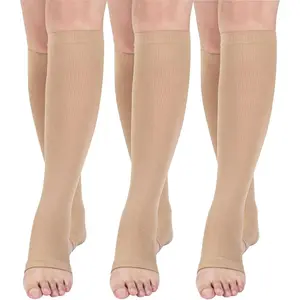 Open toe toeless Compression Socks 3 Pairs 15-20 mmHg Support Pregnancy,Running,Sports,Flight Travel