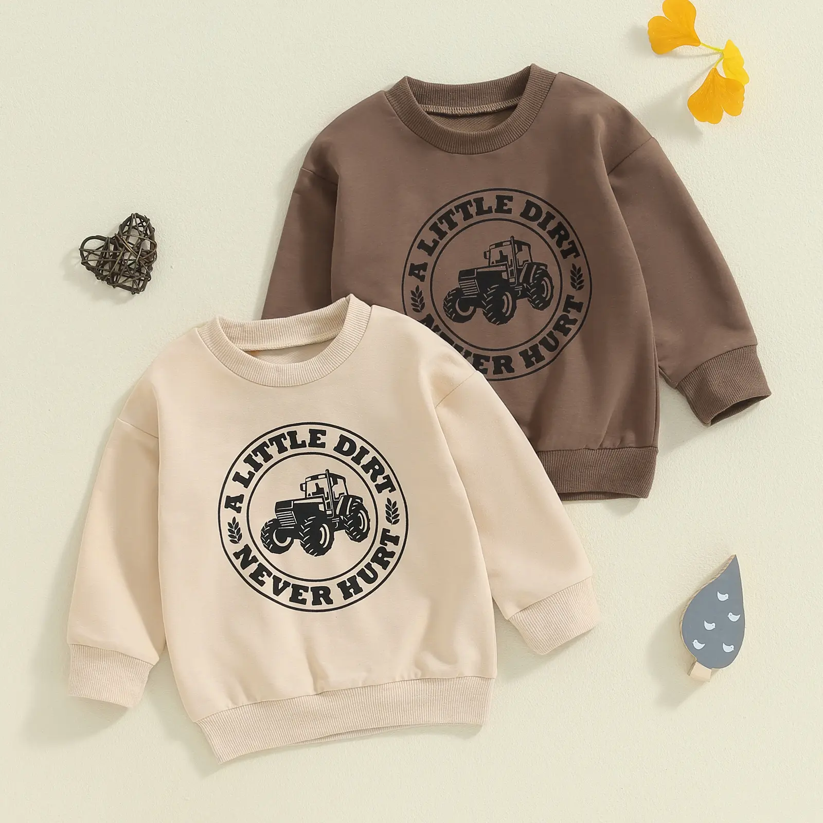 REDWOON Toddler Boy Fall Clothes Long Sleeve Tractor Print Round Neck Sweatshirt Shirt Pullover Tops Farm Outfit