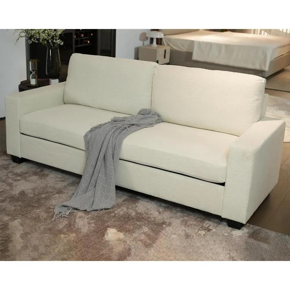 83" Sofa Couch for Living Room, Corduroy Comfy Sofa, 3 Seater Couch, Deep Seat Sofa, Modern Couch with Removeable Cushion, Sleeper Couch for Living Room, Apartment, Beige