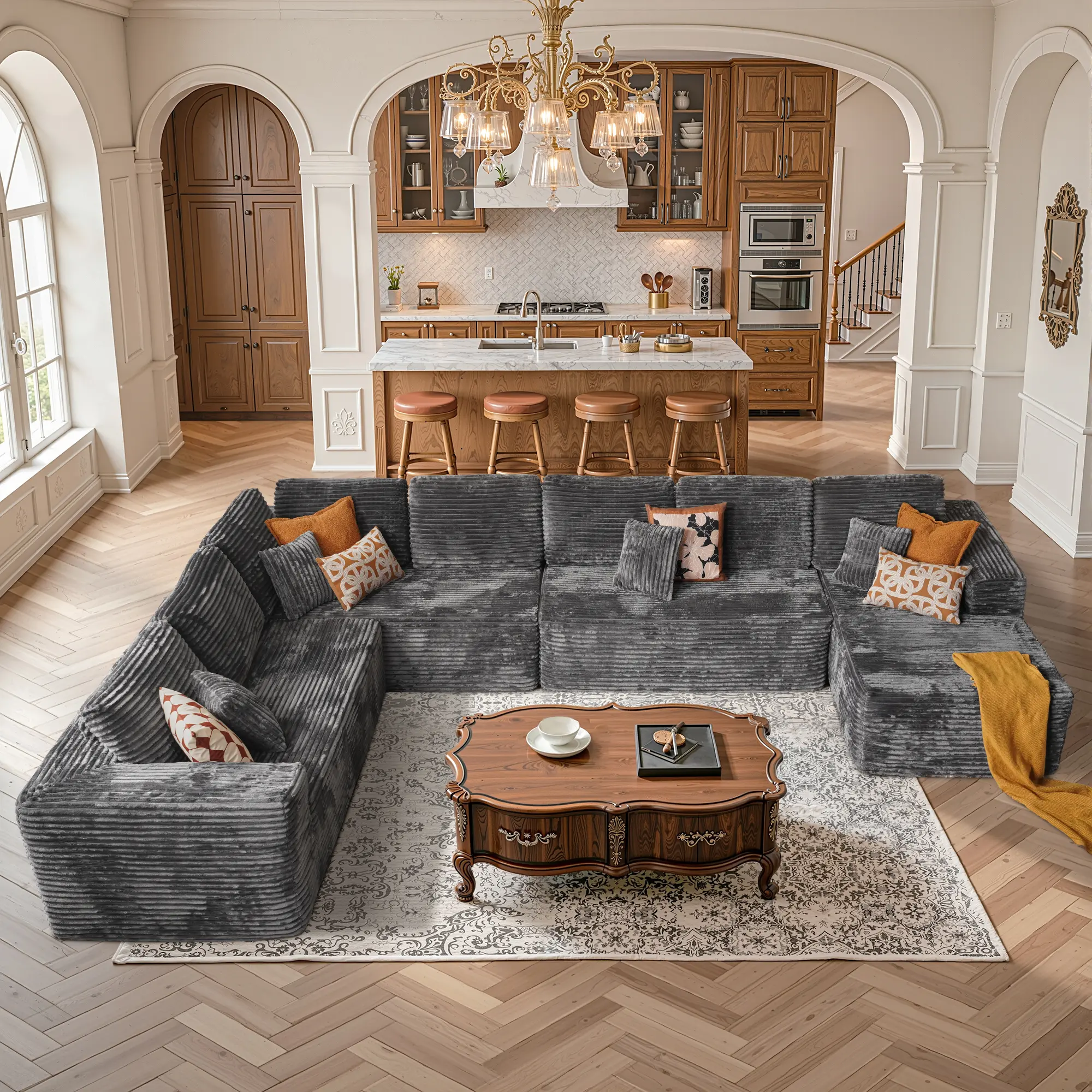 L-Shaped Grey Plush Corduroy(A1)