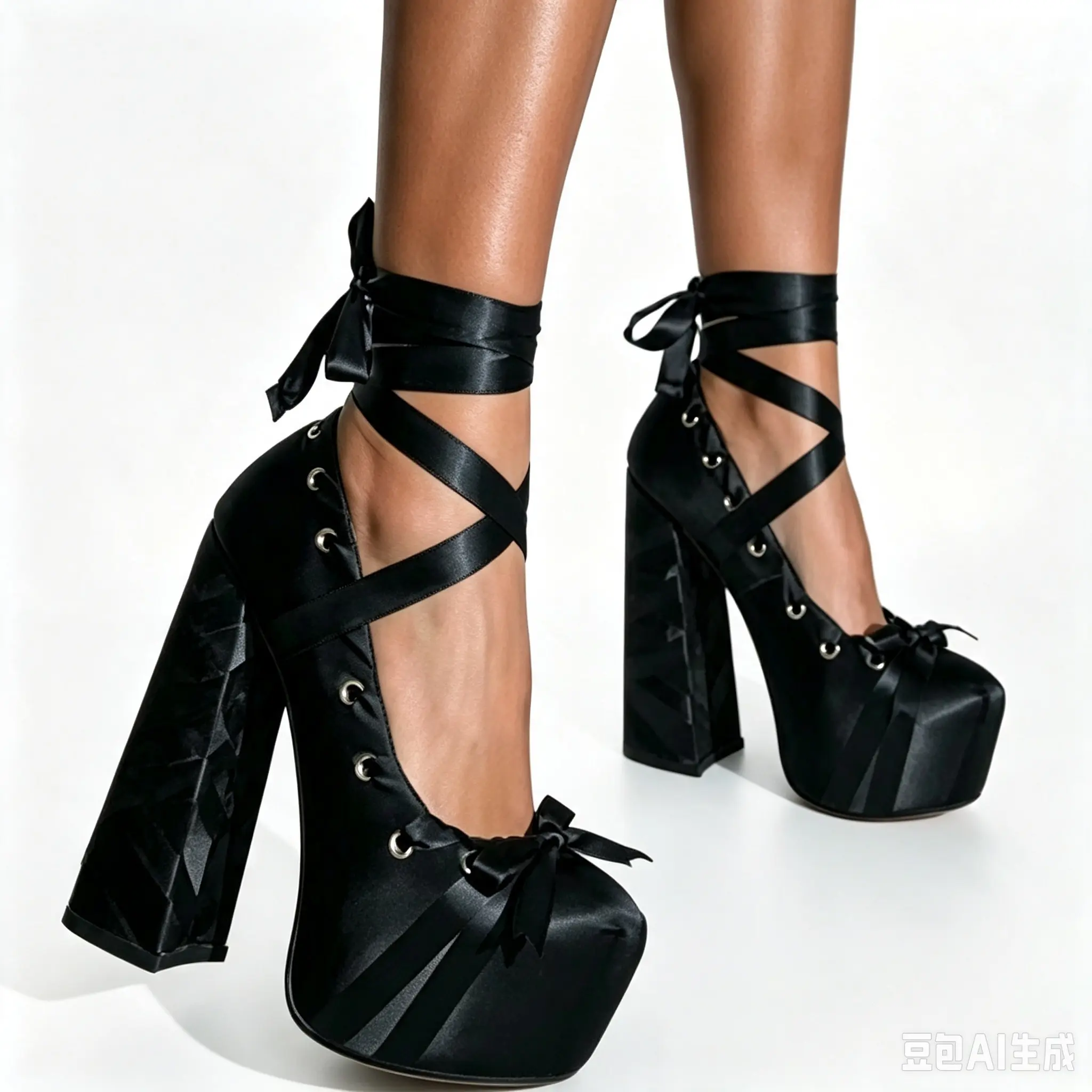Women’s Y2K Dollcore Platform Heels Ribbon Wrap Chunky High Heels