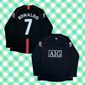 Classic 2007/08 Season Away Black No. 7 Cristiano Ronaldo Premium Long-Sleeve Retro Football Jersey (Fan Edition)