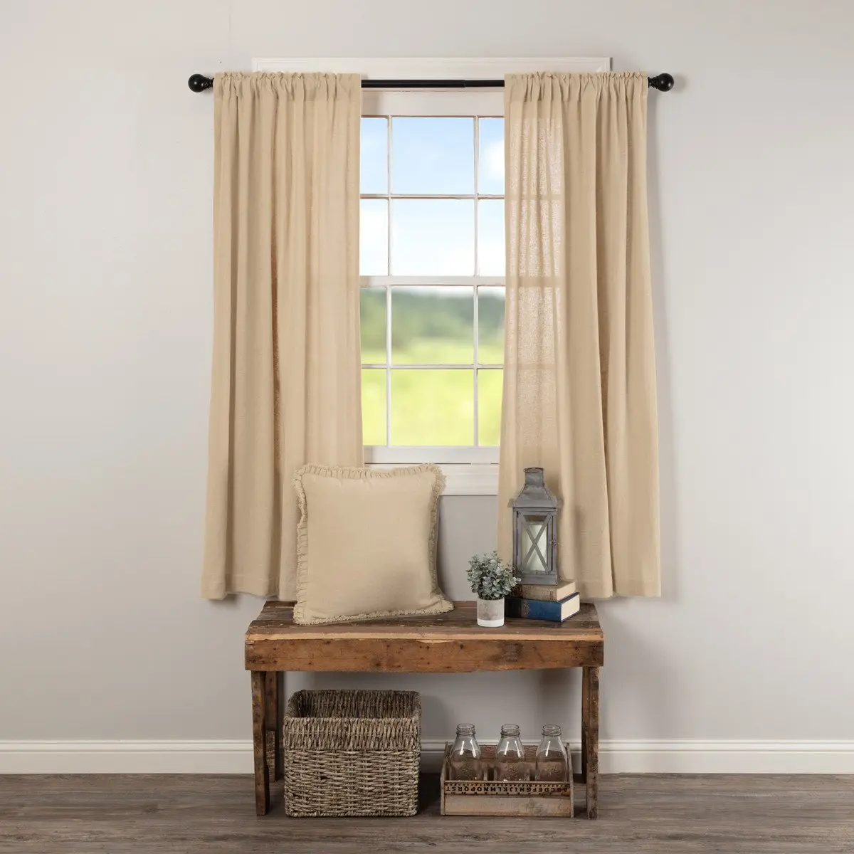 Vintage Tan Burlap Short Panel Curtains, Indoor Home Window Hanging, Beige Washable Room Decor Curtains