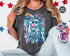 Comfort Colors Preppy Statue of Liberty Blowing Bubble Gum Shirt, 4th of July Shirts