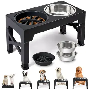 Elevated Dog Bowls Adjustable Height Stand with Stainless Steel Food and Water Bowls for Small Medium Large Breed Pets