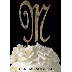 212 MAIN Monogram Wedding Cake Topper - 33015-Mg, Gold Rhinestone Letter M (4.5 in), Sparkling Decor for Weddings, Anniversary Celebrations