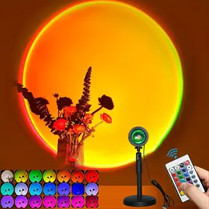RGB Sunset Projection Lamp Adjustable Height, 16-Color LED Mood Light with Remote, USB Powered Night Lamp for Photography Studio Home Decorative Lighting Holiday Gift