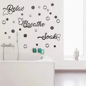 Wall decoration, 60 pieces of acrylic mirror stickers, DIY removable circular bubble wall stickers for bathroom, suitable for bedroom and living room home decoration (black)