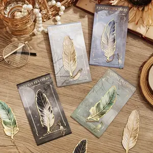 Vintage Feather Bookmark Set (4 Pack), Copper Plated Ends, Metal Chain Lanyard, Ideal Stationery for Students, Perfect Birthday Gift for Writers, Teachers, Friends, Readers