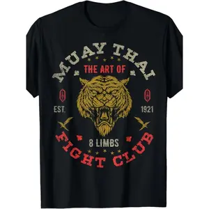 Cool short-sleeved Muay Thai athlete retro T-shirt, double tiger pattern eight export T-shirts