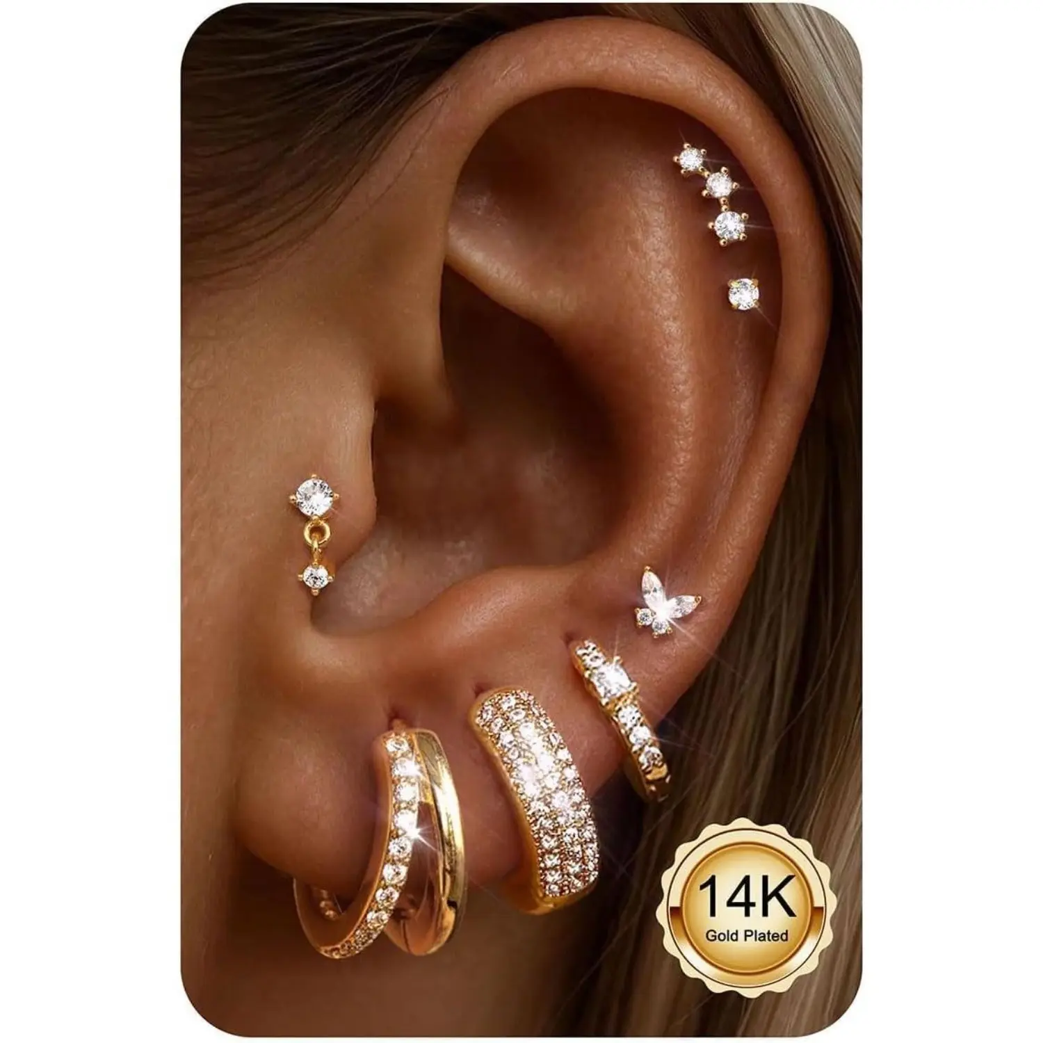YADOCA Women's 7-Pair Silver Layered Earring Stack - Flower Motif, Hypoallergenic Metal, Surgical Steel Small Chunky Huggies, Flat Back Studs, Elegant Fashion Chunky Jewelry, Cartilage Accessories