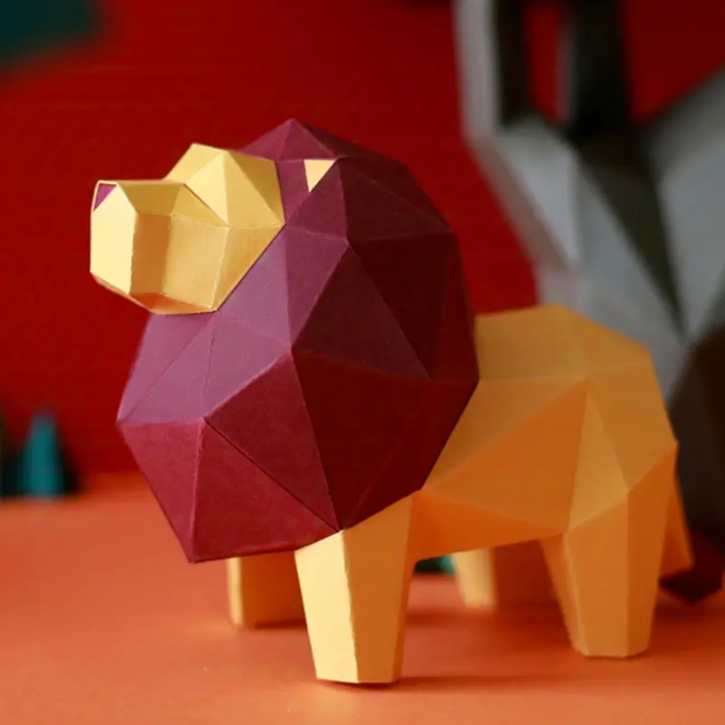 3D Lion Origami Paper Craft Kit, Creative Handmade Paper Art for Home Decor, DIY Pre-Cut Animal Papercraft Present for Beginners, Fun Handmade Home Decoration Gift for Adults, Girls Teens & Kids