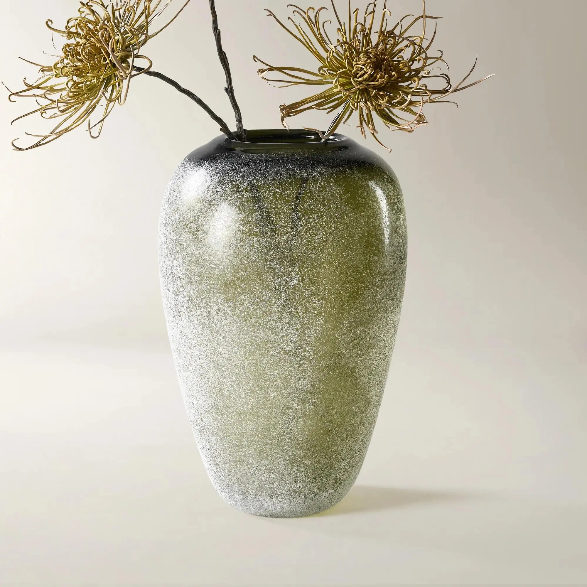 Z Gallerie Linden Textured Decorative Luminous Standing Glass Vase - Pistachio Green, for Room Decor