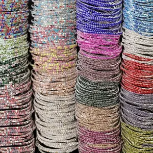 60/90pcs Multicolor Elastic Bracelet Set, Sparkling Artificial Crystal Tennis Stretch Strand Stacked Bracelet Bulk, Perfect for Women Girls Summer Hand Jewelry