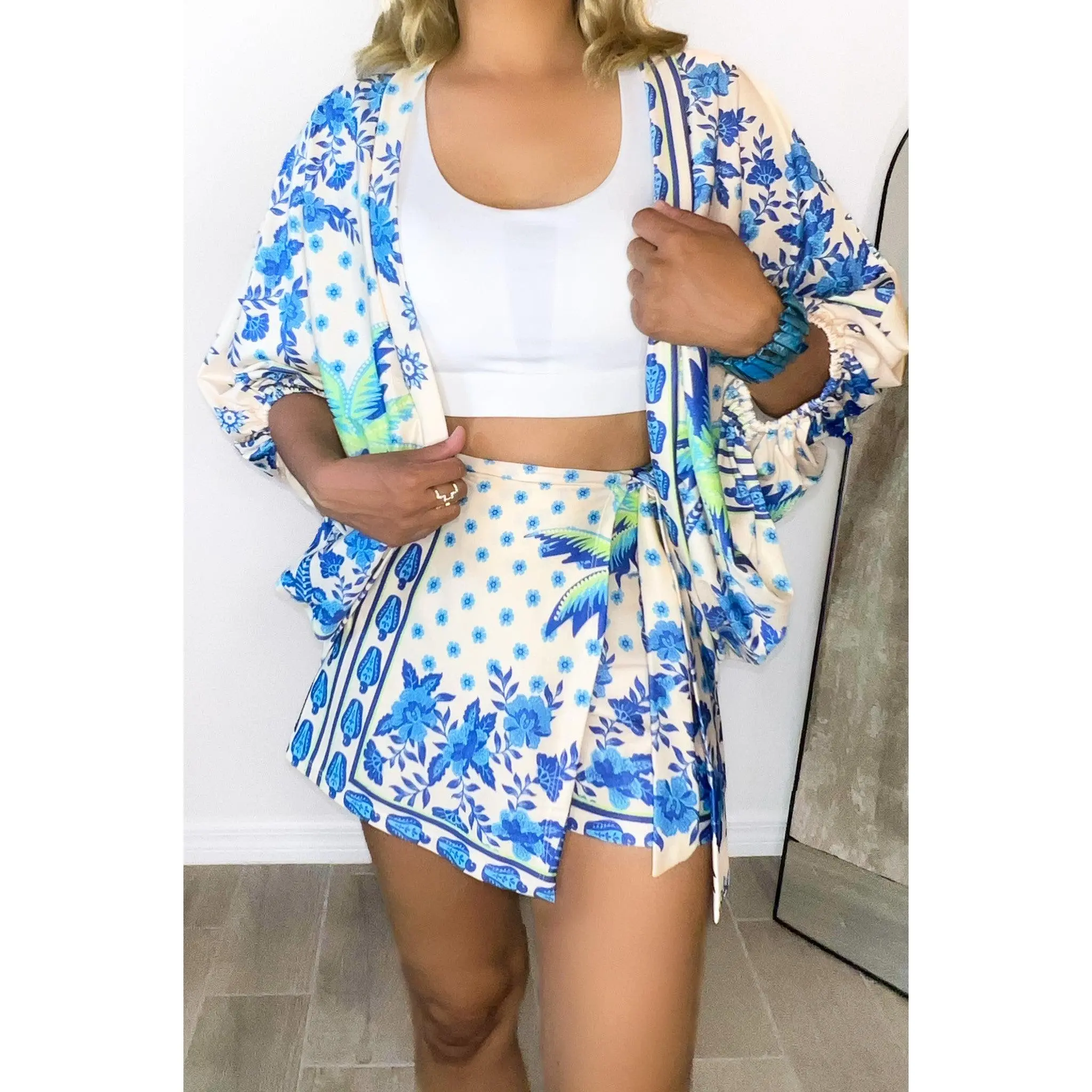 Island Vibes Open Front Blouse and Skort 2-Piece Set | Outfit Sets