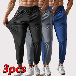 Summer Men's Quick Dry Stretch Pants 3 Pack Elastic Closure Jogger Multi Colors Workout Running Athletic Tapered Comfortable Training Casual Trousers