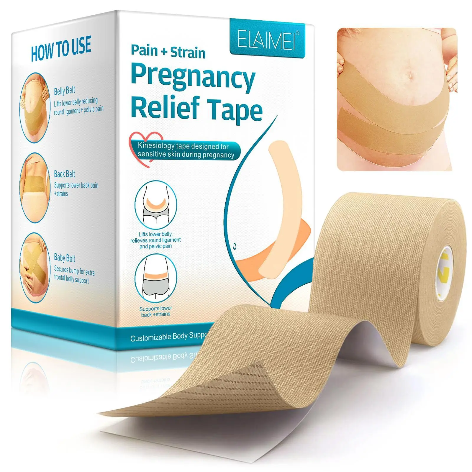 Pregnancy Tape, 1 Count Waterproof Elastic Tape, Abdominal Support Belt, Maternity Support Belt, Elastic Tape for Pregnant Women, Healthcare