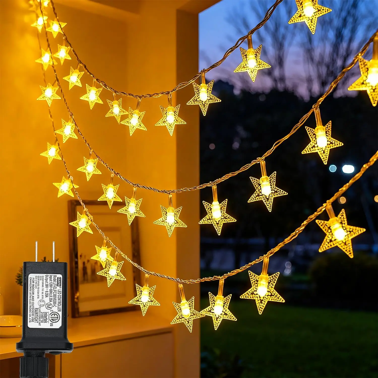 100 LED Star String Lights, 33FT Plug in Fairy String Lights Waterproof for Bedroom Decor, Indoor, Outdoor, Wedding Party, Christmas Tree, New Year, Ramadan, Warm White, Lighted Decorative Lights