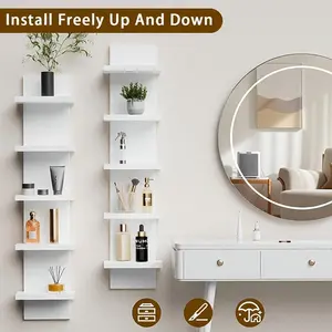 5 Layer PVC Plastic Wall Mounted Storage System, Smooth Pressed Vertical Frame, Suitable for Bedroom/living Room/gallery, Corner Wall Shelf