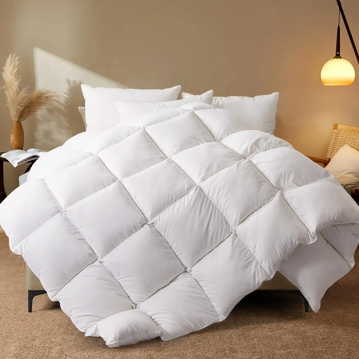 King Size White 4 Seasons Duvet Insert - 106x90 in, Feather and Down Fiber Fill, 100% Cotton Duvets Cover, Medium Warmth, Corner Tabs, Luxury Hotel-Style Bedding Comforter, Four Seasons Duvet