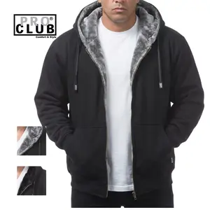 PROCLUB Men's Heavyweight Pile Full Zip Hoodie Classic Soft Fur-Insulated Jacket Casual Fur Hoodie Full Zip Jackets