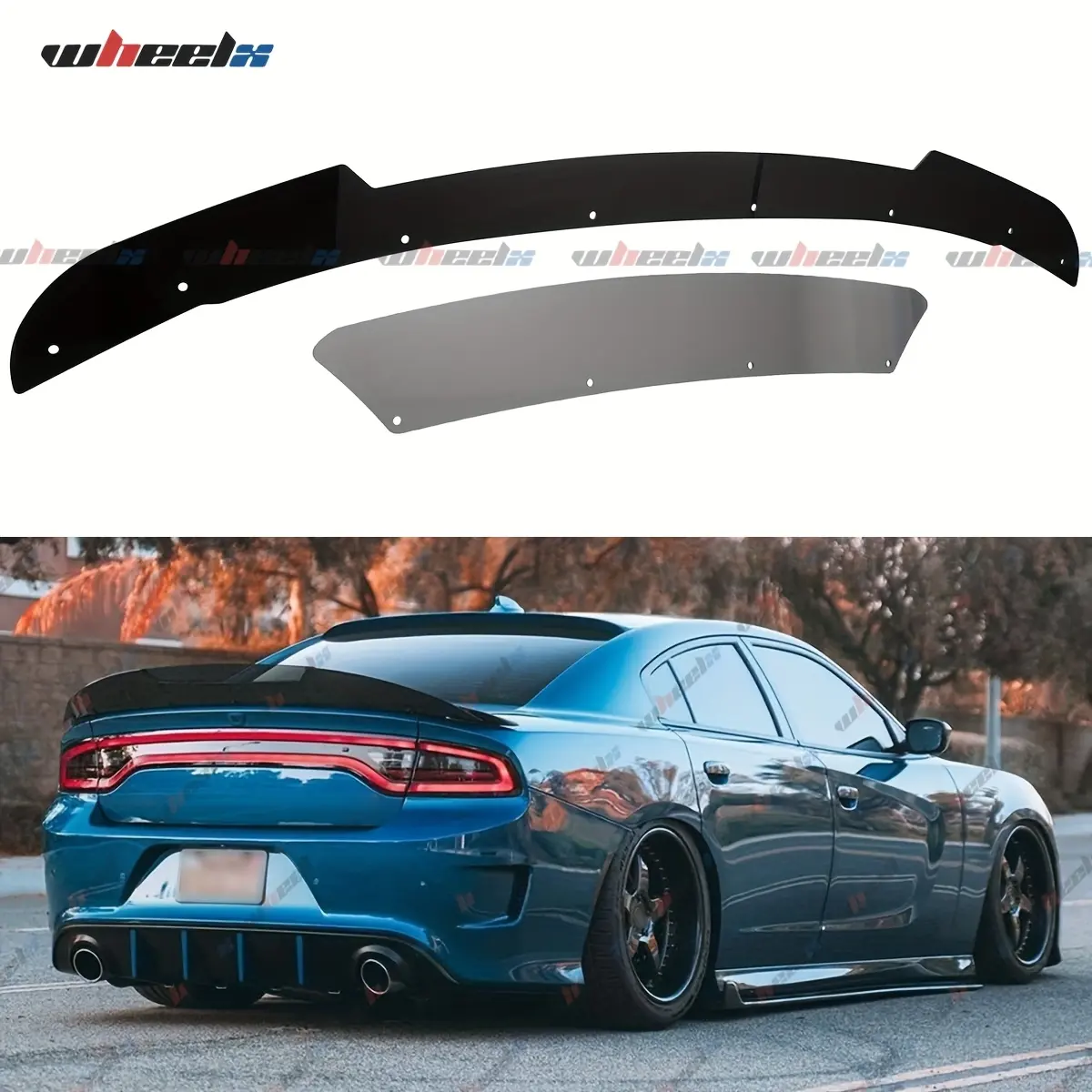 2-Piece Vehicle-Specific Fit Aerodynamic Polycarbonate Wickerbill Rear Spoiler (V1/V3 Style) for Dodge Charger 2015-2024 SRT Hellcat Scat Pack, Trunk Tail Deck Lid Wing Lip with RivNut Tool