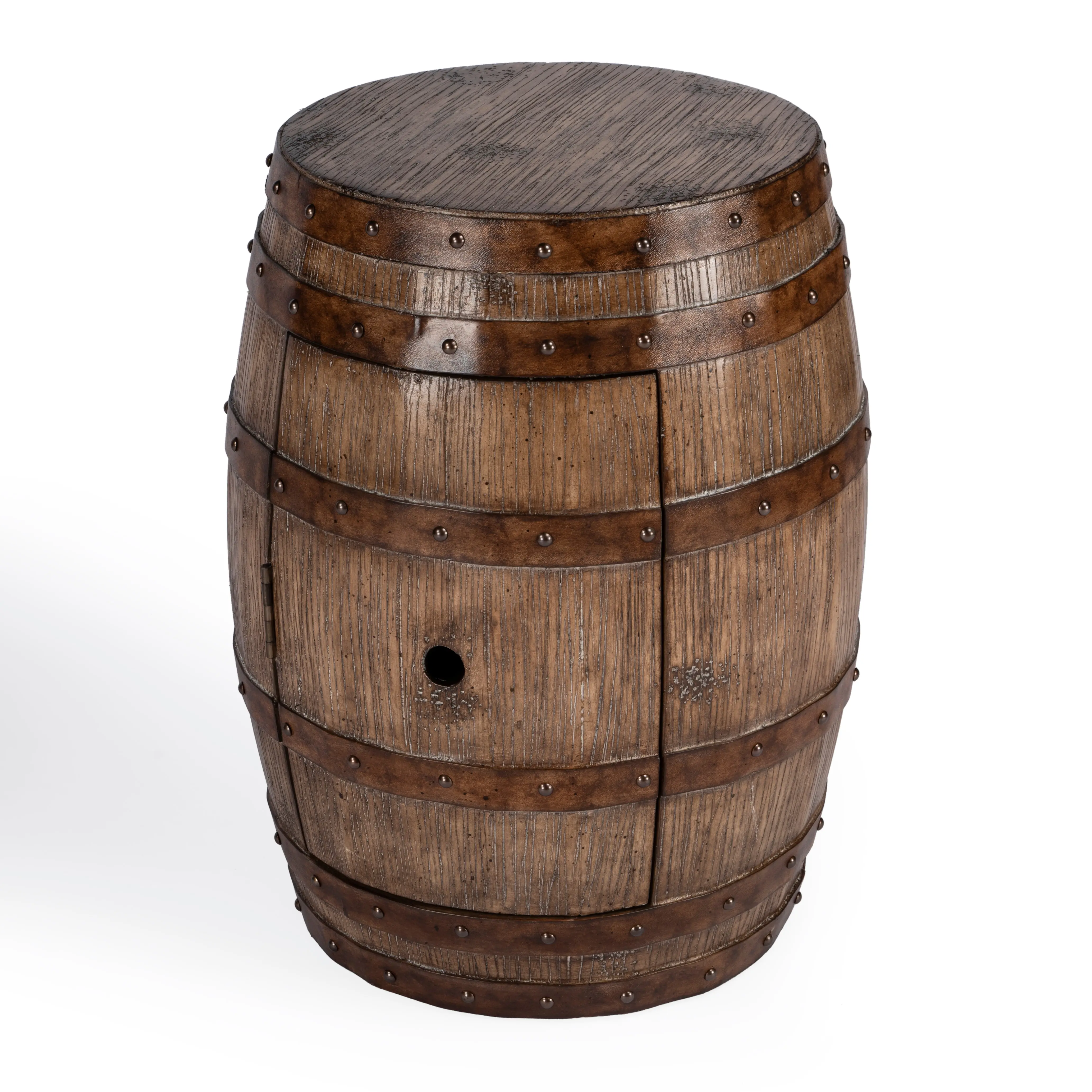 Butler Specialty Company Lovell 18 in. W Round Wood Rustic Barrel Side Table with Storage, Medium Brown