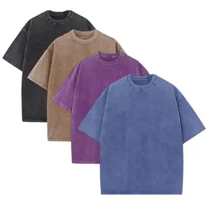 Men's Short-Sleeve Loose T-Shirts (3-Pack/4-Pack) - Vintage Heavyweight Cotton Acid Wash, Baggy Menswear Top, Casual Plain Streetwear Tees for Gym Workouts, Shortsleeve
