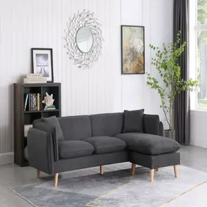 Argostoli Mid-Century Modern Sectional Sofa Chaise in Woven Upholstery
