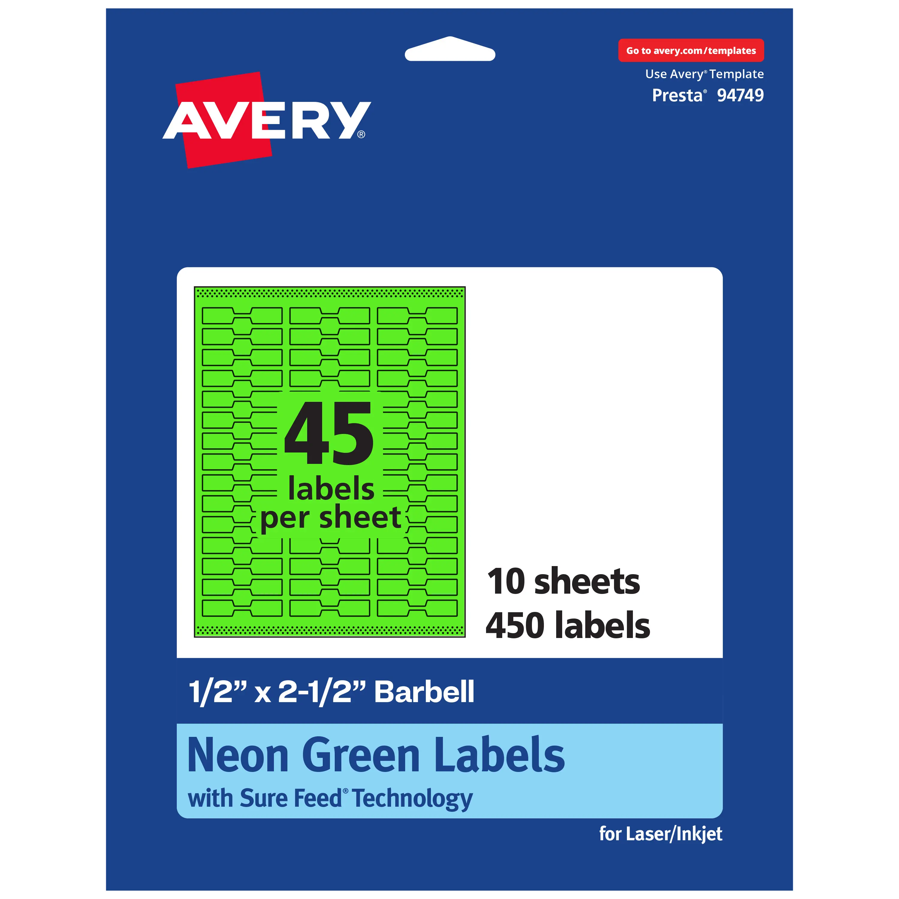 Avery Neon Green Paper Labels, 0.5" x 2.5" Barbell