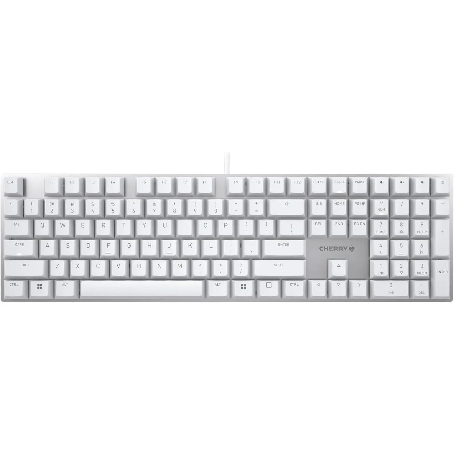 Cherry KC 200 MX, Wired Mechanical Office Keyboard, Modern Design with Elegant Aluminum Surface, USB-A Connection, MX2A Silent RED Switches, White/Silver
