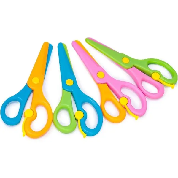 kids Safety Scissors, 4 Pack Blunt Tip Kids Scissors for Preschool, Anti-Pinch Training Craft Scissors for Children, Fine Motor Skills & Hand-Eye Coordination Art Supplies