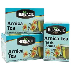 Herbacil Arnica Herbal Tea – Caffeine-Free Natural Remedy, 25 Tea Bags per Box, 3-Pack (75 Total), 0.88 oz Each