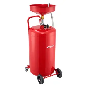 VEVOR 95L Waste Oil Drain Tank,  Air Operated Portable Oil Drainer with Adjustable Funnel Height, Industrial Fluid Drain Tank with Wheels, Fluid Fuel Transfer Drainage for Auto Repair Shops, Red